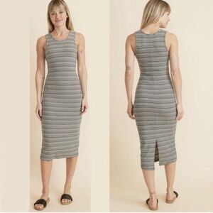 Marine Layer Lexi Rib Daytime Midi Dress in Black & White Stripe Size XS